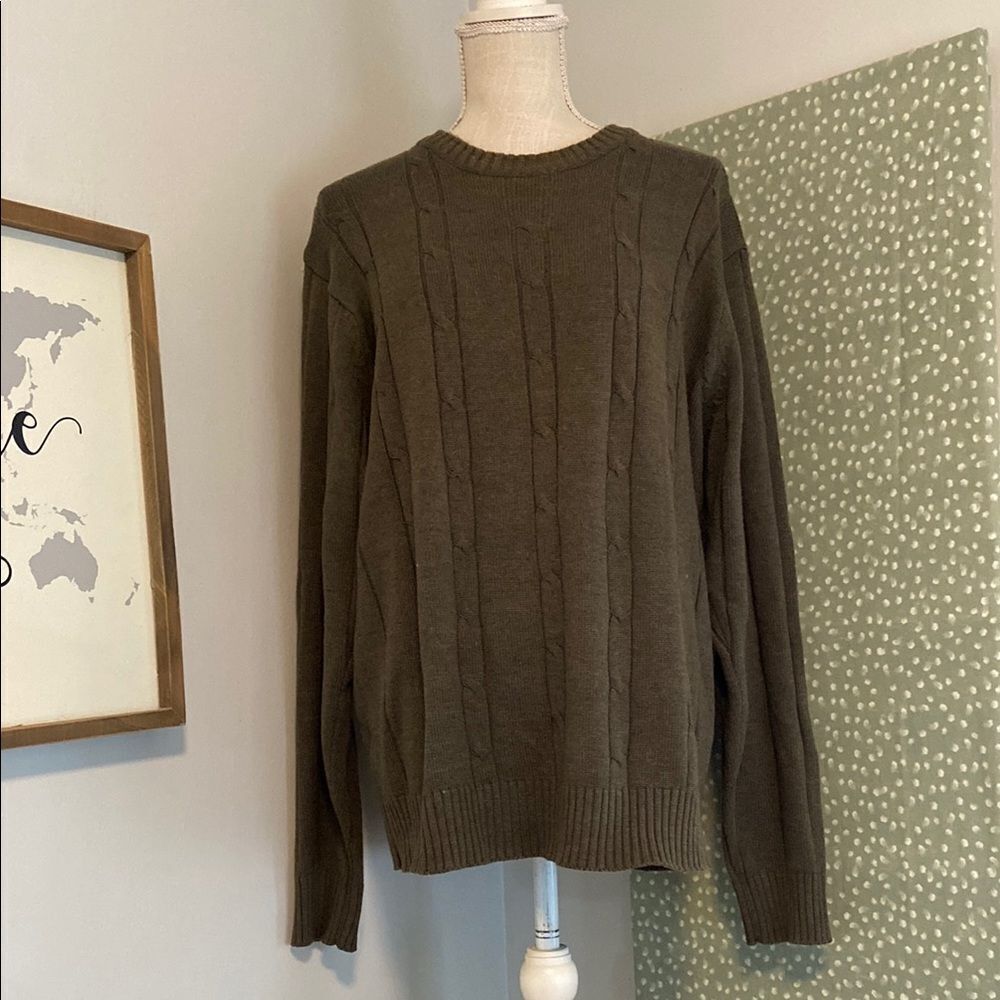 Oscar de la Renta Olive Green Long Sleeve Cable Knit Sweater Size Large
